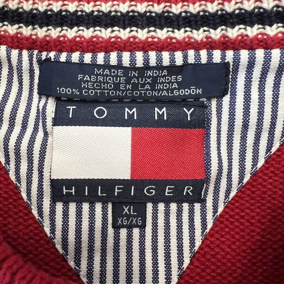 Tommy Hilfiger Sweater Mens XL Red Heavyweight Knit Crest Preppy Classic Vintage - Picture 5 of 6